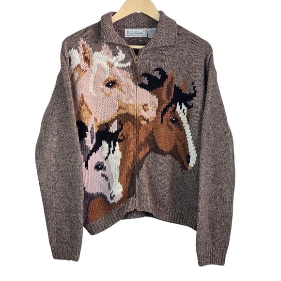 *VTG* BELLE POINTE Knit Horse Sweater, Vintage Horse Zip Up Sweater (3 HOLES) - Picture 13 of 14